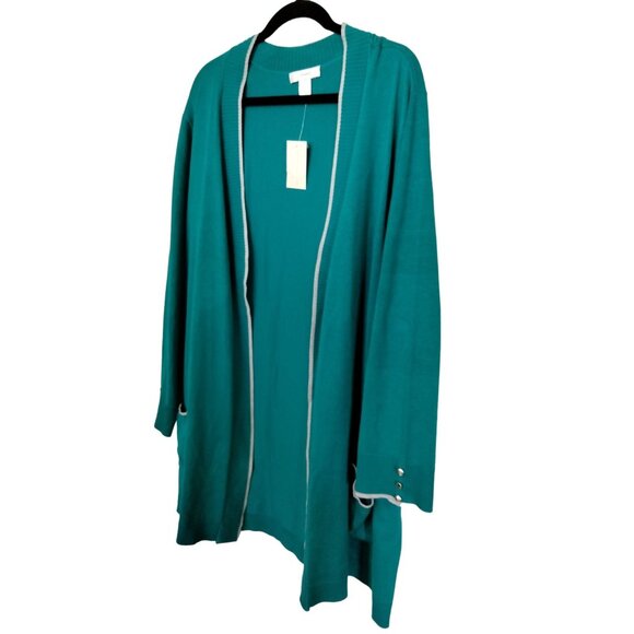 Christopher & Banks Plus Size 3X Teal Cardigan With Gray Trim & Button Detail - Picture 3 of 9